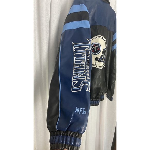 NFL Nashville Tennessee Titans Jacket Size Large Faux Leather Zip Front - Picture 14 of 16